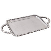 An oval rope edge handled tray with a metallic finish.