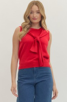 Sleeveless Sweater with Faux Sweater Wrap in Red