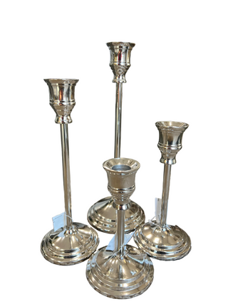 Slender Silver Metal Taper Candleholders Assorted