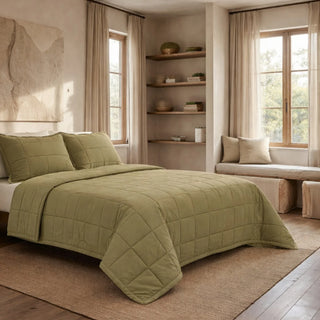 Slub Tencel Quilted Coverlet Set in Olive