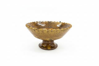 Brown ceramic bowl mustard yellow brown compote