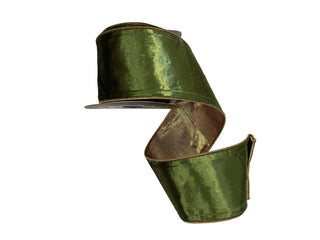 Smooth Velvet Dupion Fused Olive Ribbon 4" - SOLD BY THE FOOT