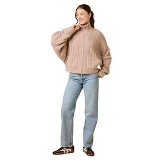 Softies Cable Knit Marshmallow Funnel Neck Jacket in Coco