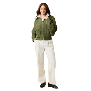 Softies Cable Knit Marshmallow Funnel Neck Jacket in Olive