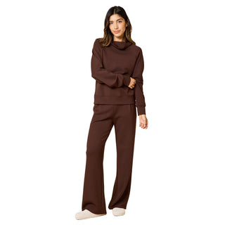 Softies DreamTech Cowl Neck Top with Pleat Pant in Espresso