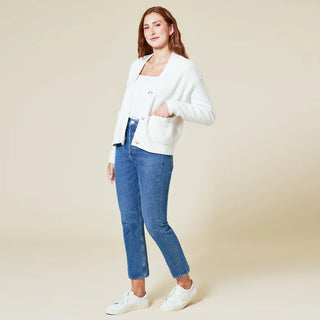 Softies Solid Marshmallow Crop Cardigan in Almond