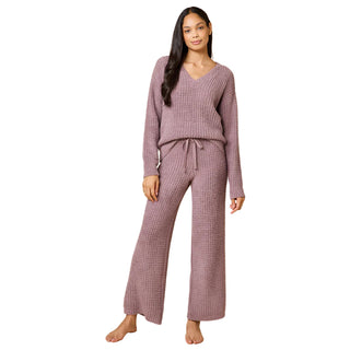 Softies Waffle Marshmallow V-Neck Top with Long Pant in Driftwood