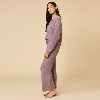 Softies Waffle Marshmallow V-Neck Top with Long Pant in Driftwood
