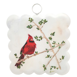 Solitary Cardinal Mini Scallop Metal Art