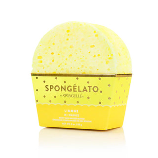 Spongellé Limone Spongelato Body Buffer with 'Spongélato' branding on a white background