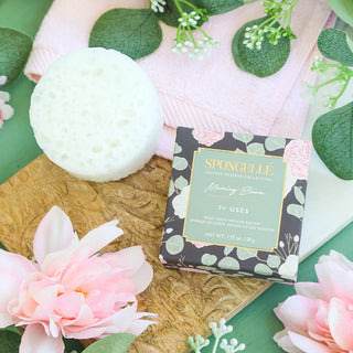 Spongellé Private Reserve Morning Bloom Spongette sponge next to product box