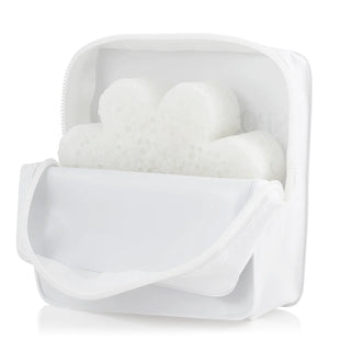 Spongellé White Travel Case open with sample spongelle product inside