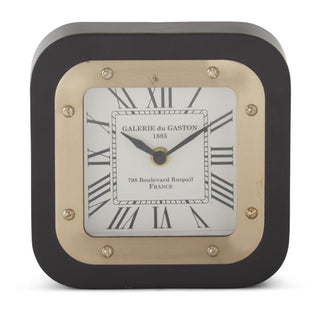 Square Black & Antique Brass Table Clock classic roman numeral