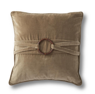 Square Brown Cotton Velvet Pillow with Bamboo Ring