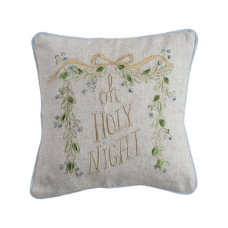 Square Cotton & Linen Printed "Oh Holy Night" Pillow 16" gold and green