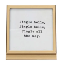 Square Metal & Glass Frame w/ Easel and Christmas Carol Saying Assorted gold Jingle bells