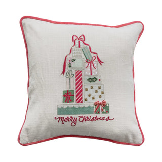 Square Pillow with Christmas Gifts, Embroidery, Piping & Velvet Back