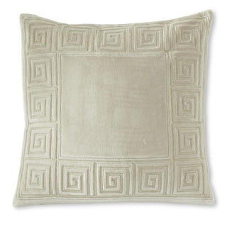 Square Tan Greek Key Cotton Velvet Pillow