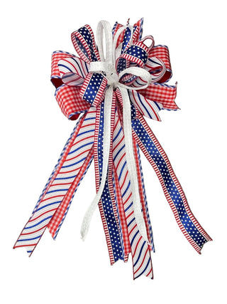 Stars & Stripes Gingham Bow with White Accent glitter  tweed patriotic America