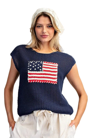Stars & Stripes Kit Cap Sleeve Top Flag sweater navy
