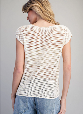 Stars & Stripes Kit Cap Sleeve Top in Oatmeal open weave mesh cream