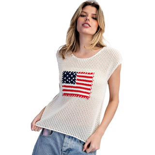 Stars & Stripes Kit Cap Sleeve Top in Oatmeal