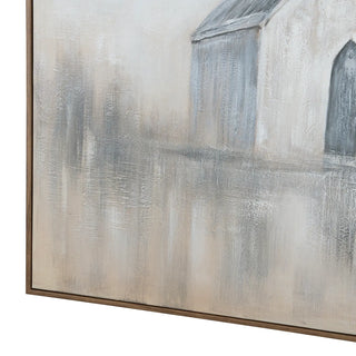 Steeple Study Floating Frame Canvas white church gold frame
