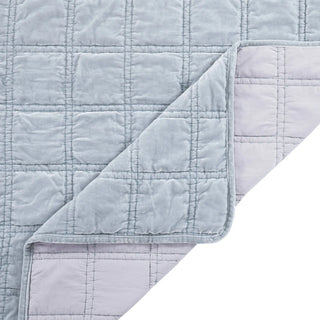 Stella Faux Silk Velvet Double Box Stitch Quilt Set in Icy Blue