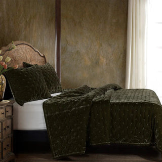 Stella Faux Silk Velvet Pintuck Quilt Set Fern Green