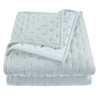 Stella Faux Silk Velvet Pintuck Quilt Set in Icy Blue