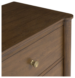 Stewart Seven Drawer Dresser rich brown stain brushed brass knob acacia wood