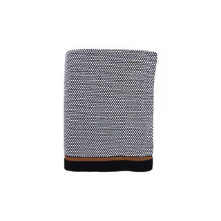 Textured black and white patterned towel with brown border on a white background. Stipple Stripe 100% Organic Cotton Throw in Black/Bronze