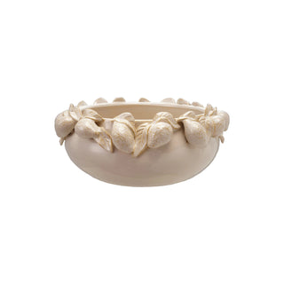 Stoneware Bowl with 3D Lemons on Rim in Cream heavy weight container urn