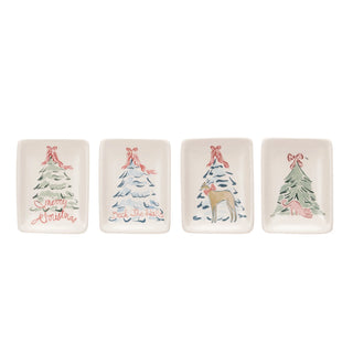 Stoneware Dish with Christmas Tree & Animal or Saying Assorted Merry Christmas Deck the Halls dog cat