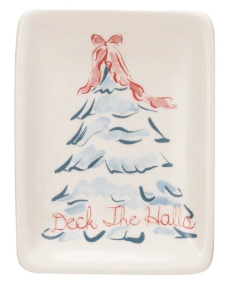 Stoneware Dish with Christmas Tree & Animal or Saying Assorted Deck the Halls