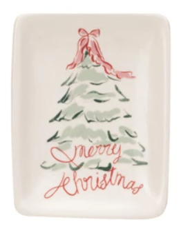 Stoneware Dish with Christmas Tree & Animal or Saying Assorted Merry Christmas
