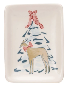 Stoneware Dish with Christmas Tree & Animal or Saying Assorted dog