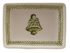 Stoneware Dish with Holiday Design or Saying Assorted bell cream green laurel Christmas