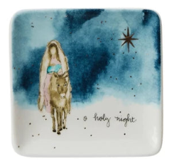 Stoneware Dish with Shepherd, Jesus, Mary or Lamb Assorted Mary on donkey O holy night