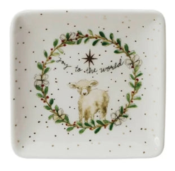 Stoneware Dish with Shepherd, Jesus, Mary or Lamb Assorted Joy to the world