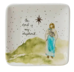 Stoneware Dish with Shepherd, Jesus, Mary or Lamb Assorted the Lord is my shepherd