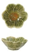 Stoneware Flower Shaped Bowl Reactive Glaze Assorted green yellow center