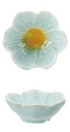 Stoneware Flower Shaped Bowl Reactive Glaze Assorted light blue yellow center