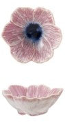 Stoneware Flower Shaped Bowl Reactive Glaze Assorted pink navy blue center
