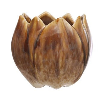 Stoneware Flower Shaped Planter with Reactive Glaze Assorted brown tulip