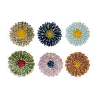Stoneware Flower Shaped Plate Reactive Glaze Assorted