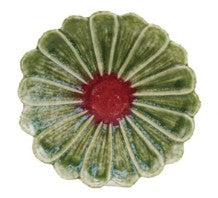 Stoneware Flower Shaped Plated Reactive Glaze Assorted green red center