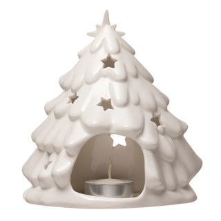 Stoneware Holy Family with Tree & Cut-outs ceramic candle votive Christmas star Jesus
