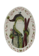 Stoneware Plate with Santa and Berries Border Assorted skis ski red green burgundy