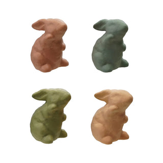 A set of stoneware rabbit figurines in four different colors with a matte finish. Stoneware Rabbit, 4 Colors